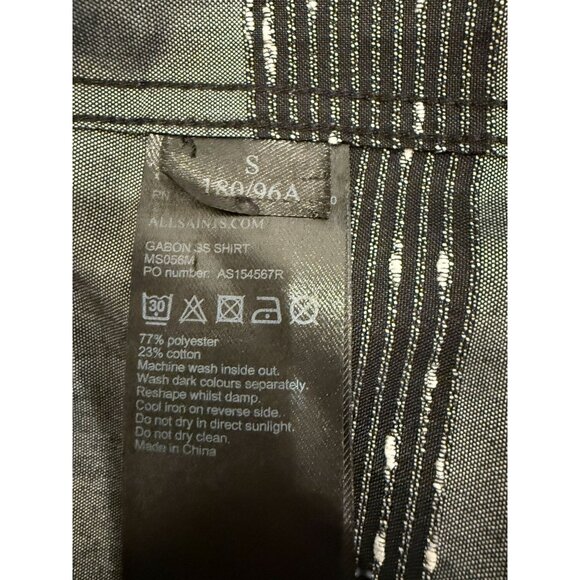 AllSaints Gabon Grey Black Stripe SS Shirt - Size S - Picture 6 of 6